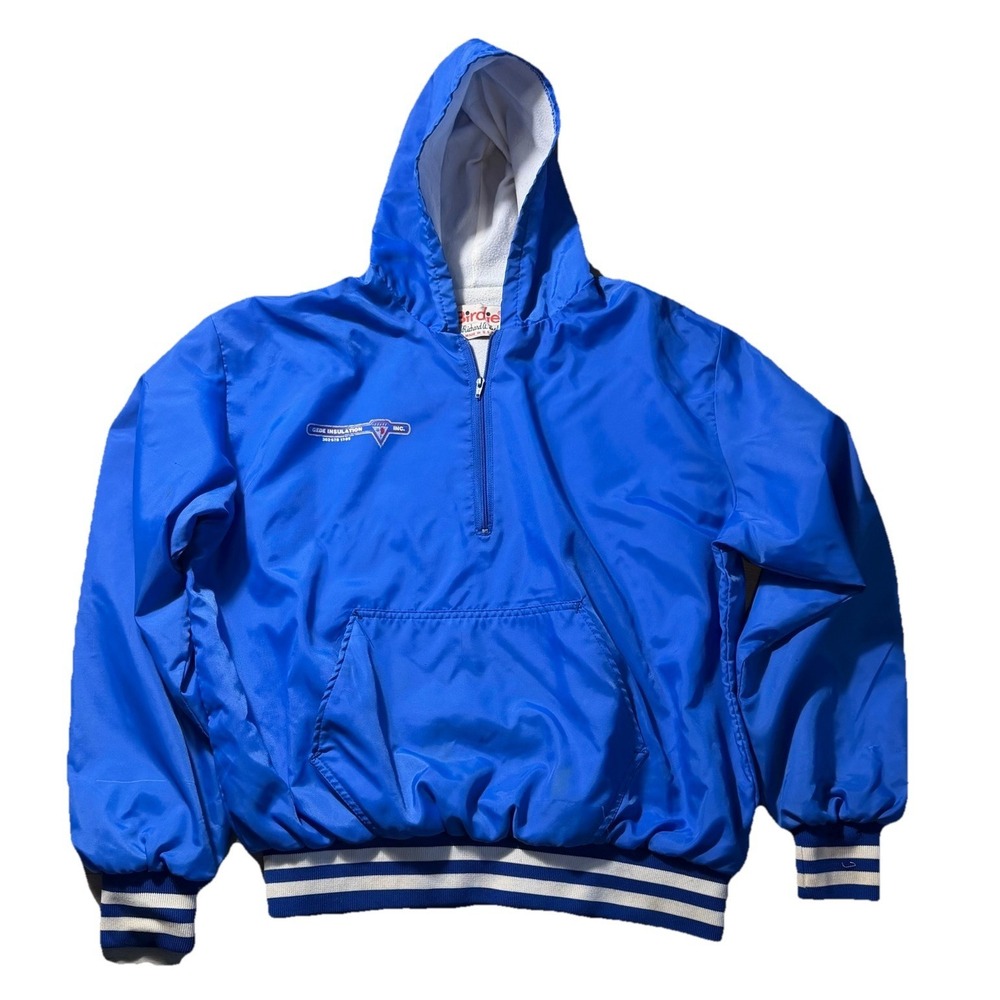 Vintage‎ Birdie USA Blue Hooded Pullover Jacket Mens L Fleece Lined 80s 90s